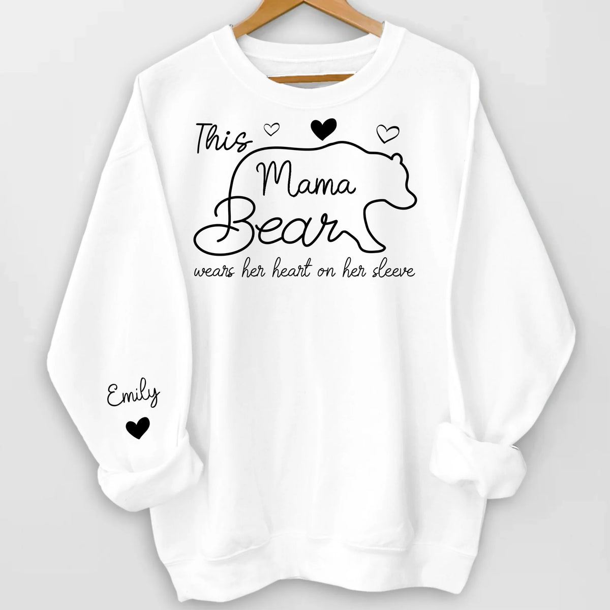 This Mama Bear Wears Her Heart On Her Sleeve - Personalized Sleeve Print Sweatshirt, Gift For Mom, Grandma - SW03