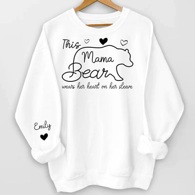 This Mama Bear Wears Her Heart On Her Sleeve - Personalized Sleeve Print Sweatshirt, Gift For Mom, Grandma - SW03