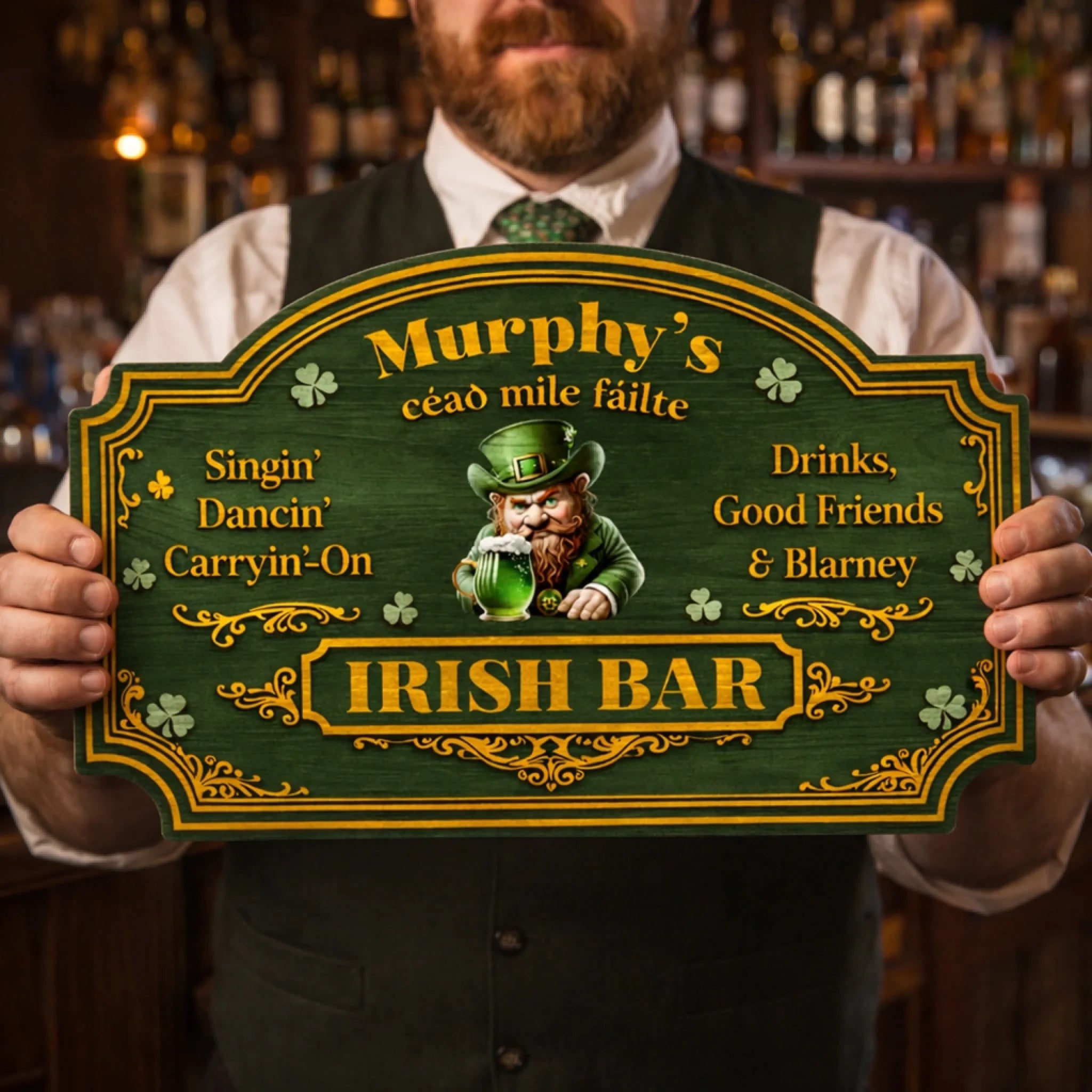 Vintage Irish Pub Welcome Sign With Shamrock - Personalized Wooden Sign, Gift For St. Patrick’s Day, Bar Decor For Holiday