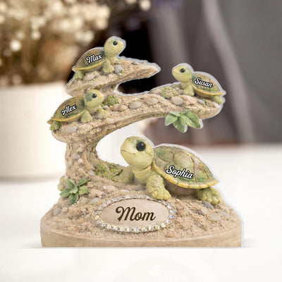 Turtle Mom Family Figurine - Personalized Acrylic Plaque, Gift For Mom, Turtle Family Plaque Decor