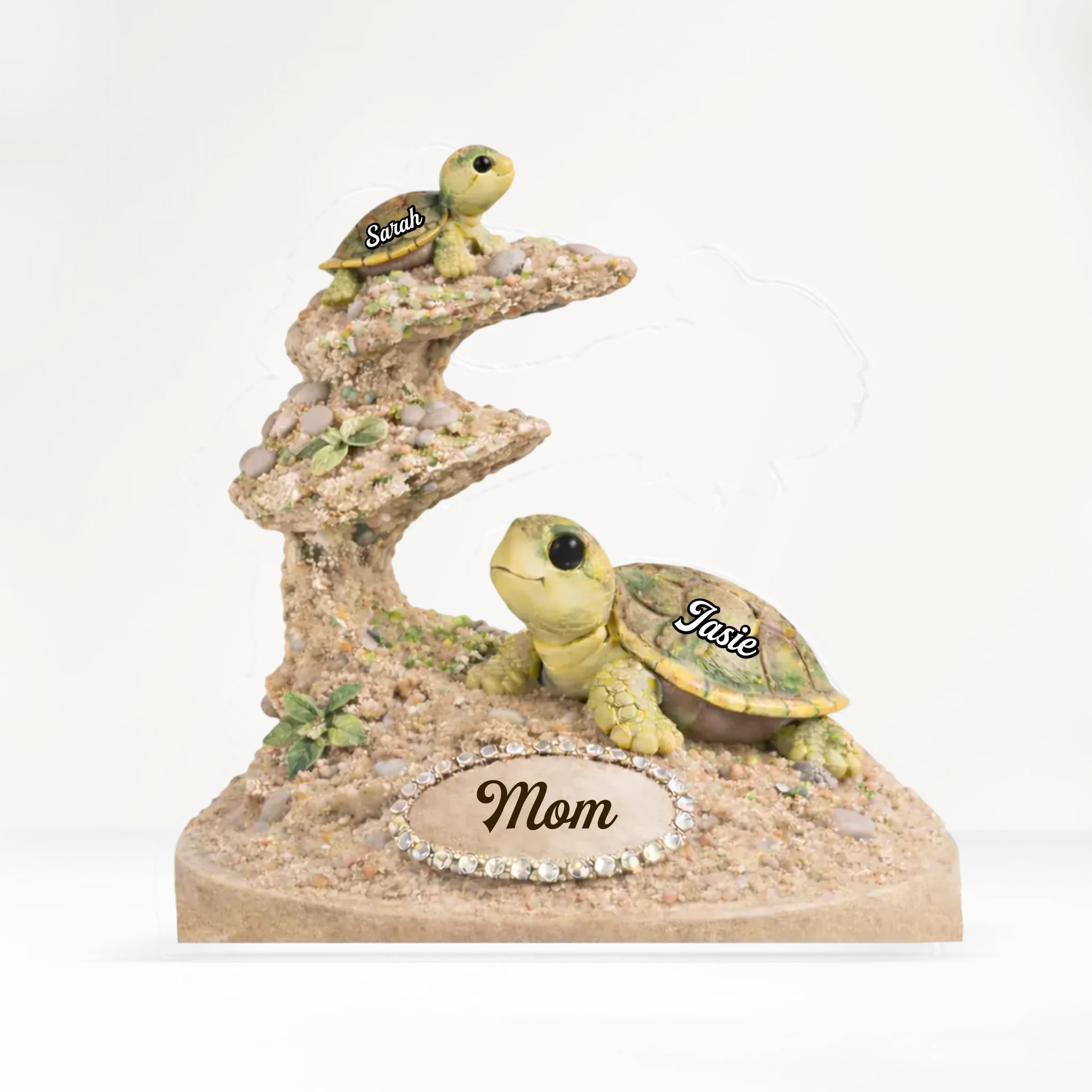 Turtle Mom Family Figurine - Personalized Acrylic Plaque, Gift For Mom, Turtle Family Plaque Decor