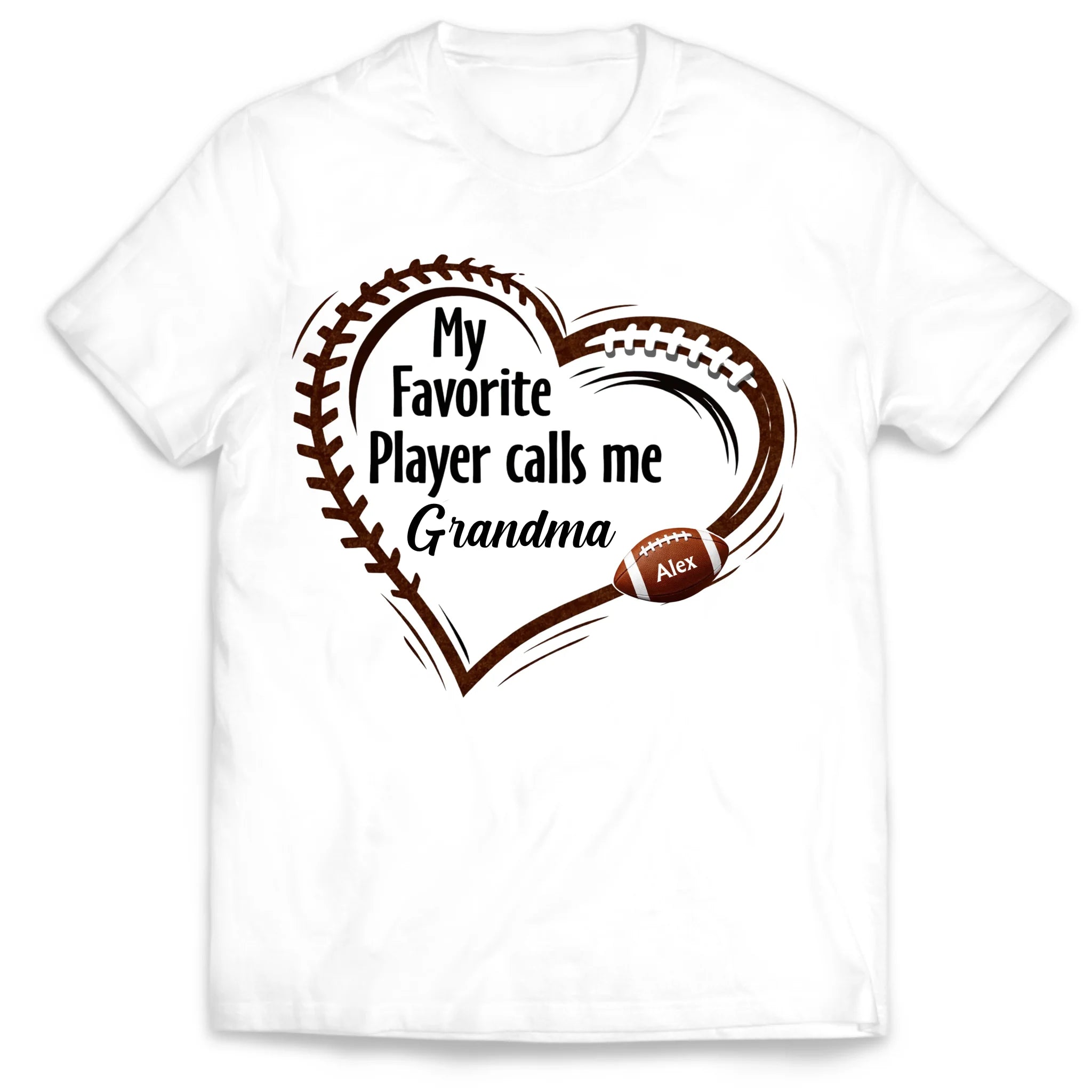 My Heart Belongs To My Player - Personalized T-Shirt, Football Heart My Favorite Player Call Me Grandma
