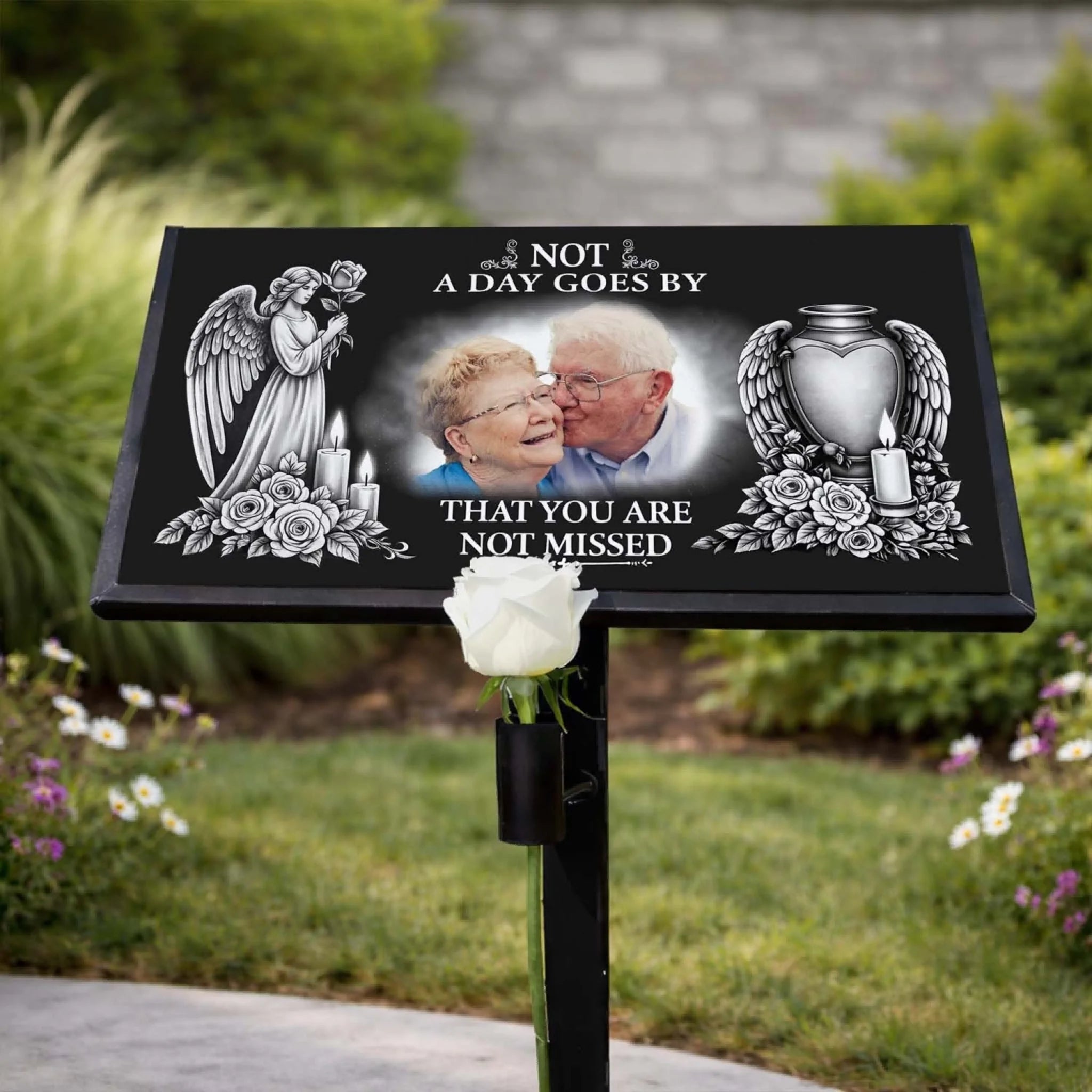 Always Loved Not A Day Goes By That You Are Not Missed - Personalized Granite Headstone With Stand, Memorial Gift For Loss Of Loved One