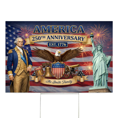 America 250th Anniversary - Personalized Yard Sign, Custom Family Name, Patriotic 2026 Outdoor Decor