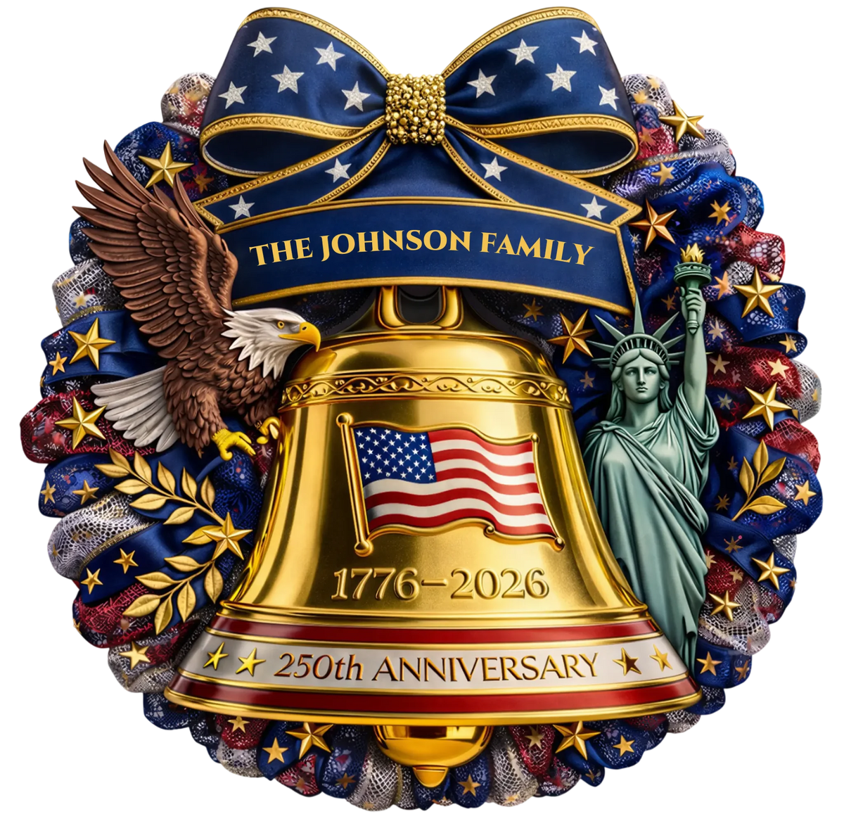 Personalized USA 250th Anniversary Liberty Bell Wooden Sign For Family