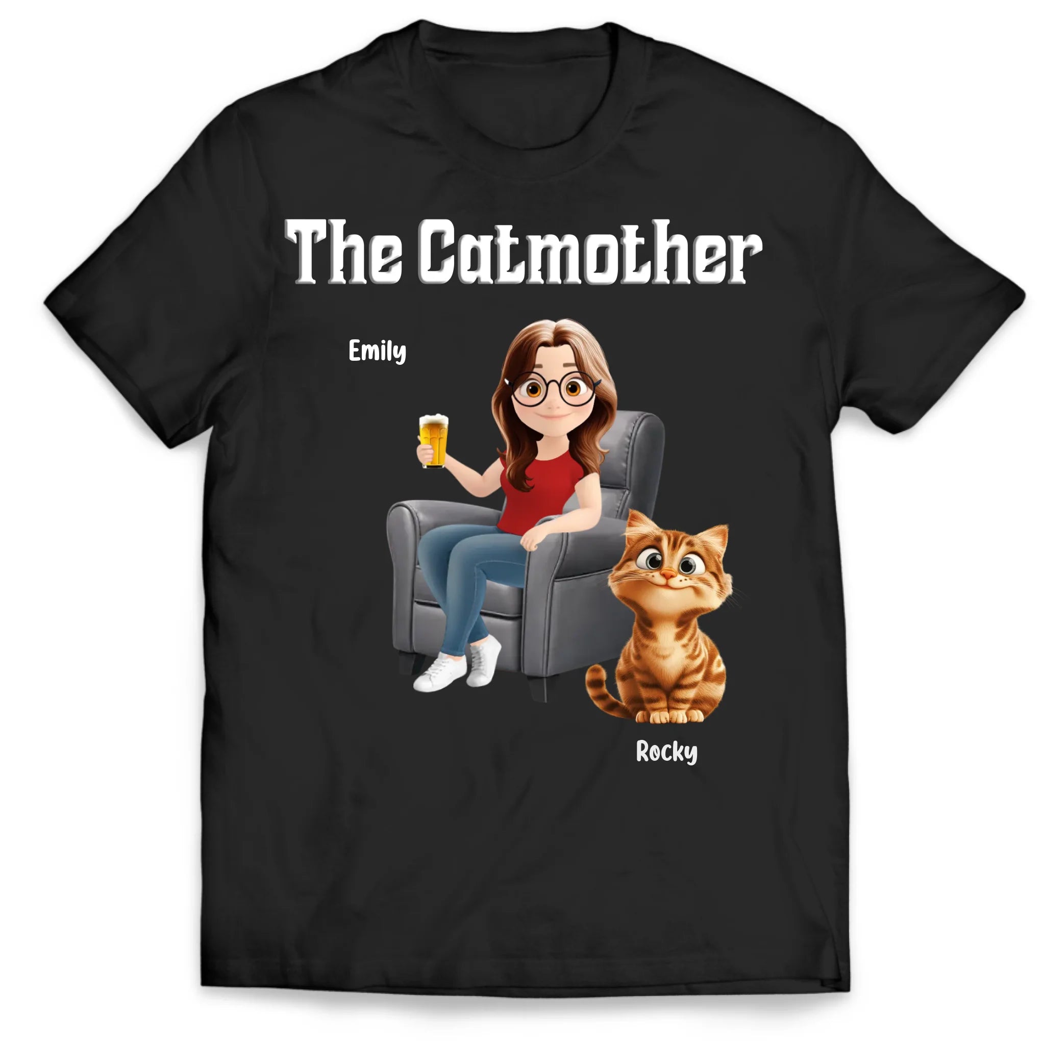 The Catmother & Her Furry Family - Personalized T-shirt, Gift For Cat Lover, Cat Mom Shirt, Cool Gift For Cat Owner
