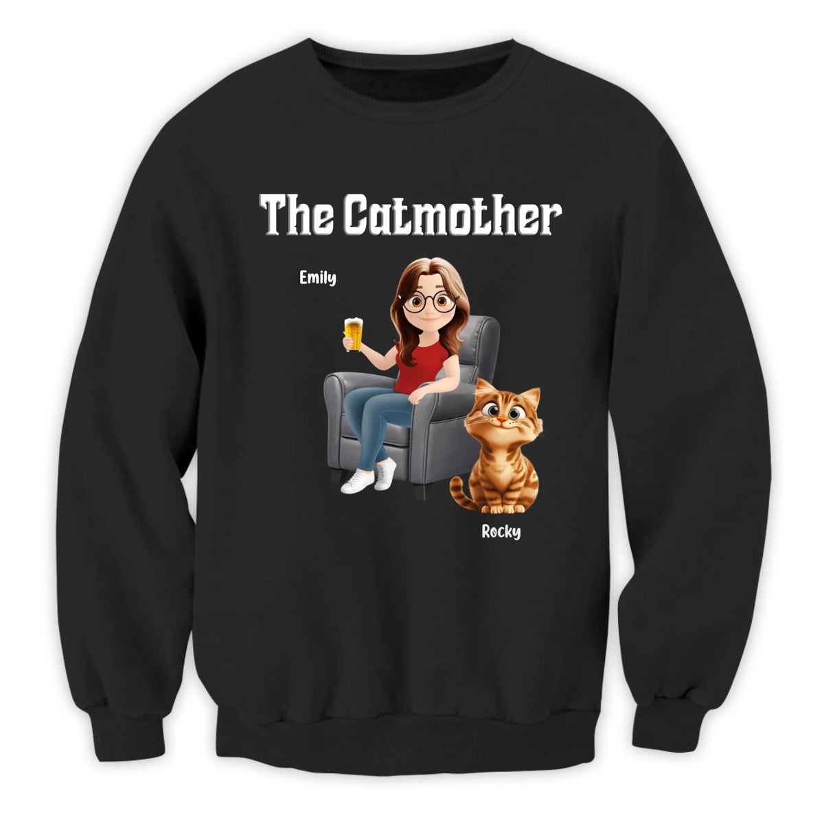 The Catmother &amp; Her Furry Family - Personalized T-shirt, Gift For Cat Lover, Cat Mom Shirt, Cool Gift For Cat Owner