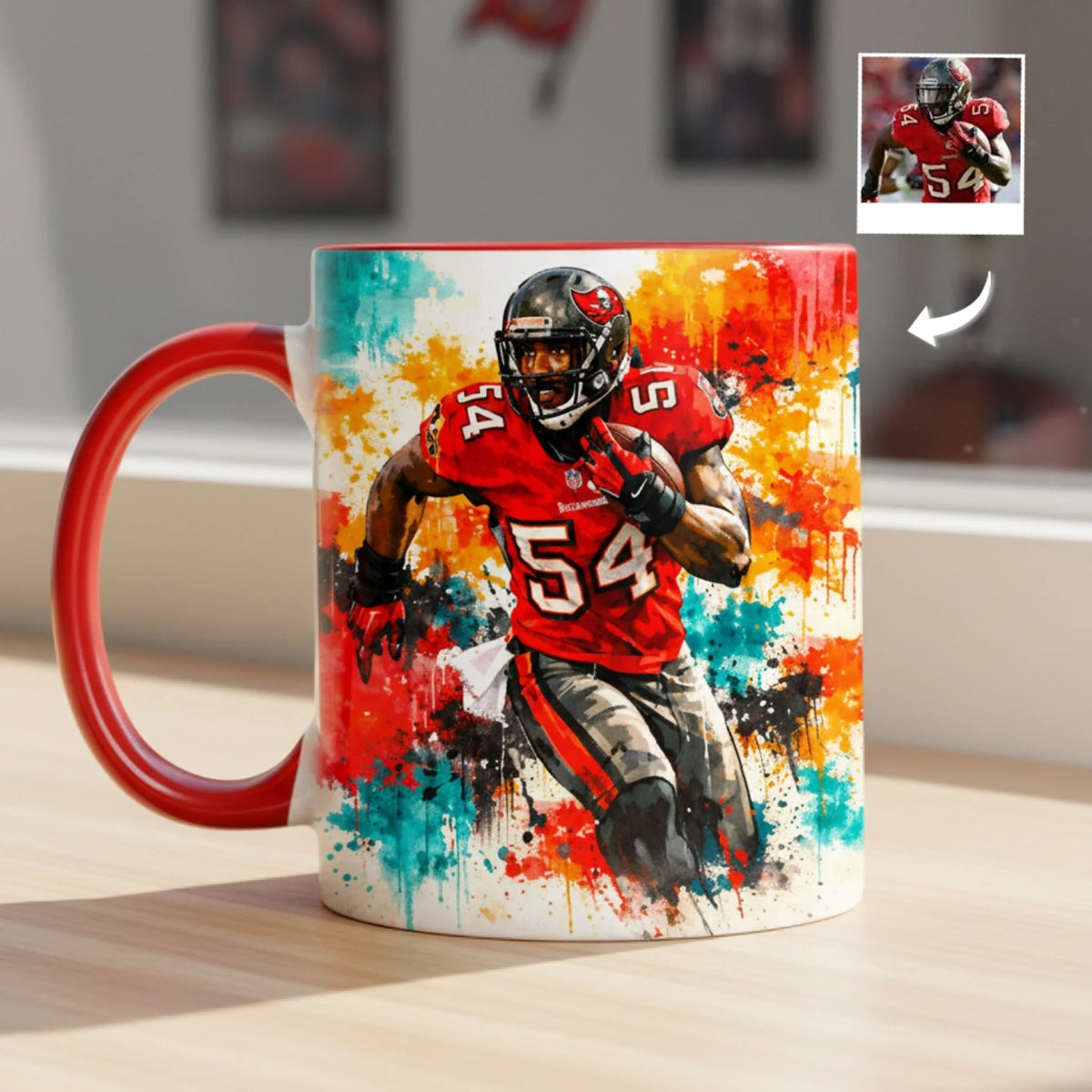 My Favorite Football Player Pop Art Portrait - Personalized Accent Mug, Football Gift, Drawing Pop Art Portrait From Photo