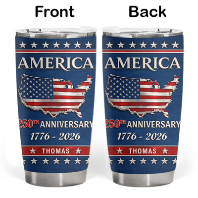 Stars, Stripes & Freedom - Personalized Tumbler, USA Freedom Graphic, Gift For 250th Anniversary, Patriotic Tumbler