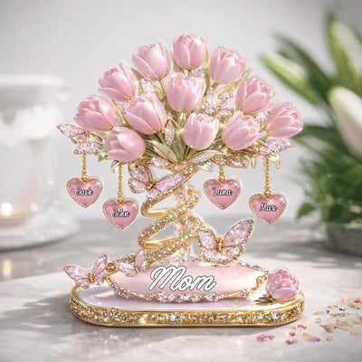 Mom We Love You Tulip Bouquet - Personalized Acrylic Plaque, Mom Gift, Tulip Bouquet With Children's Names