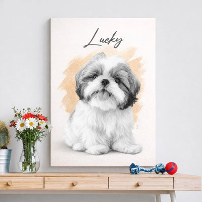 My Heart Has Paws - Personalized Canvas, Drawing Black & White Portrait From Photo, Gift For Pet Lovers