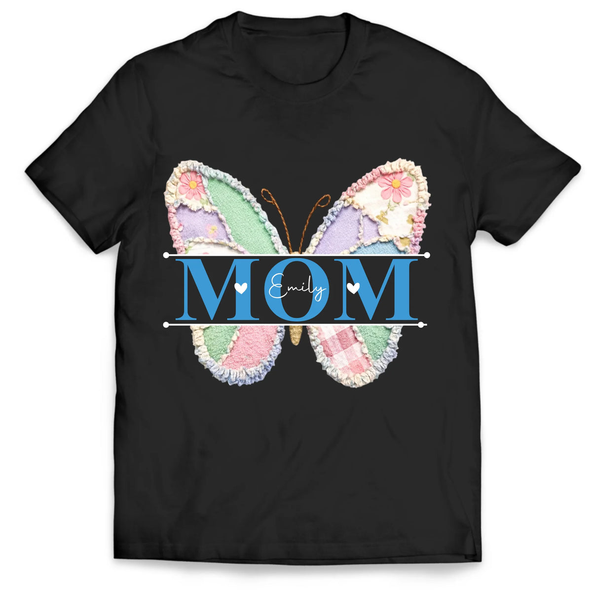 Elegant Floral Butterfly A Mother’s Love Makes Life Beautiful - Personalized T-Shirt, Gift For Mom, Cute Patchwork Butterfly Shirt, Floral Butterfly Mama Shirt With Kid's Names