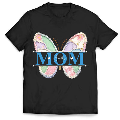Elegant Floral Butterfly A Mother’s Love Makes Life Beautiful - Personalized T-Shirt, Gift For Mom, Cute Patchwork Butterfly Shirt, Floral Butterfly Mama Shirt With Kid's Names