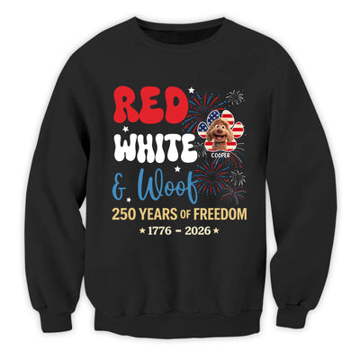 Red White & Woof 250 Years USA Anniversary - Personalized T-Shirt, 1776-2026 250 Years USA Anniversary Shirt For Pet Lovers