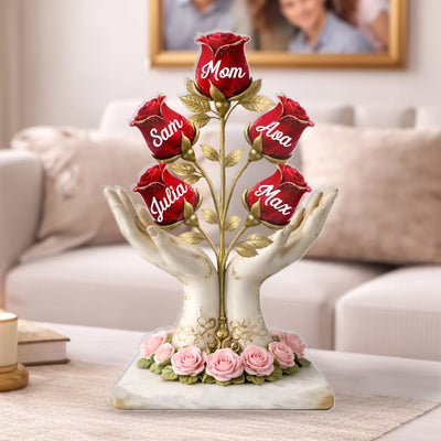 Mom’s Love Is The Most Beautiful Flower - Personalized Acrylic Plaque, Gift For Mom, A Rose For Each Child, Mom And Kids Forever Bloom Together