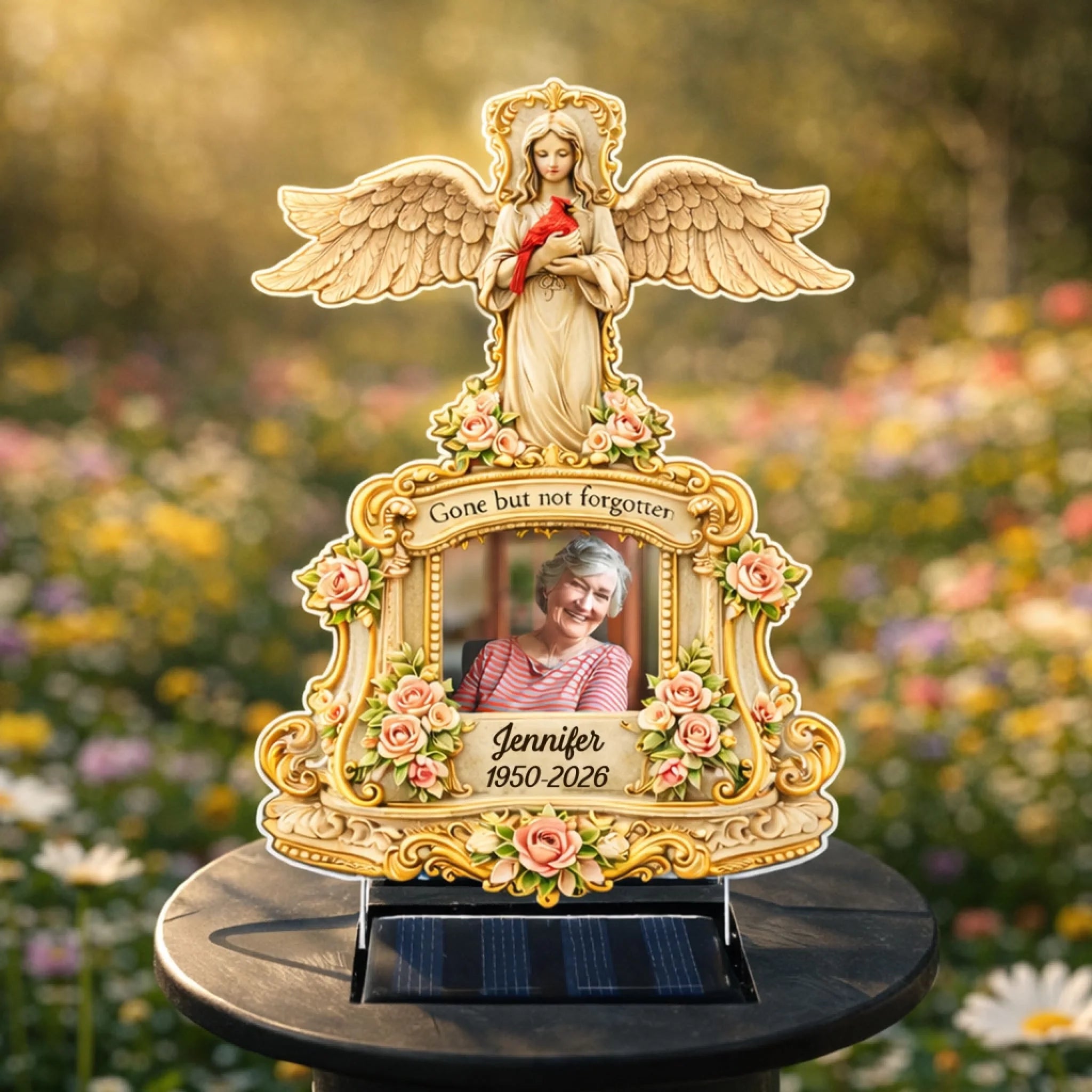 Forever Remembered Beneath Angel Wings - Personalized Solar Light, Memorial Gift For Loss Of Loved One