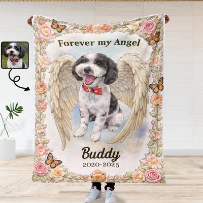 My Sweet Angel, Forever Loved - Personalized Blanket, Memorial Gift For Loss Of Pet, Drawing Portrait From Photo, In Loving Memory Pet Gift