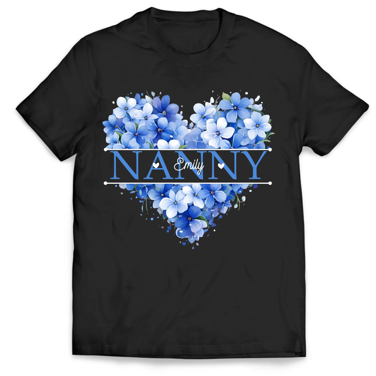 Beautiful Mama Flower Heart - Personalized T-Shirt, Gift For Grandma, Mom, Blue Floral Heart Custom Grandma Gift With Grandkids Name