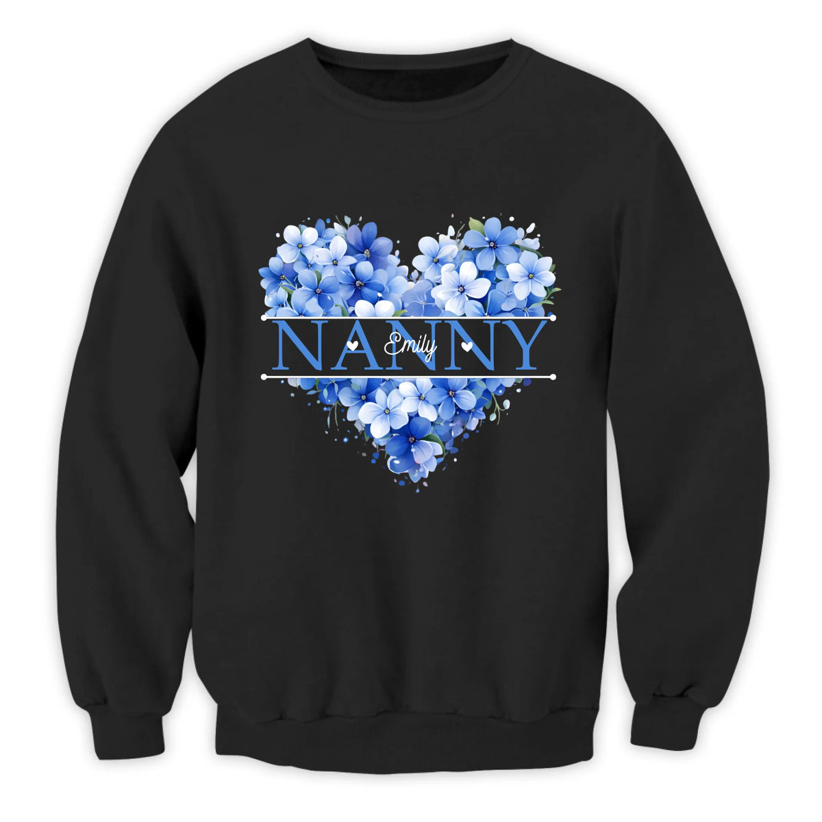 Beautiful Mama Flower Heart - Personalized T-Shirt, Gift For Grandma, Mom, Blue Floral Heart Custom Grandma Gift With Grandkids Name