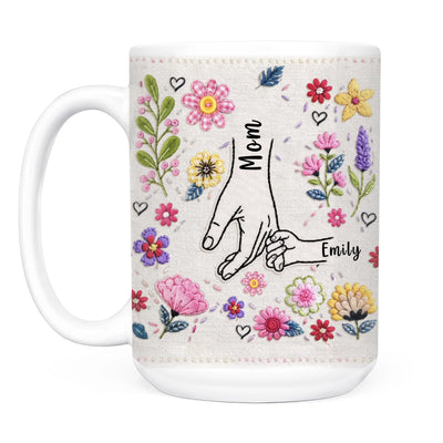 To The World You Are A Mom But To Us You Are the World - Personalized Mug, Gift For Mom, Mom’s Hands Holding Her Children Mug