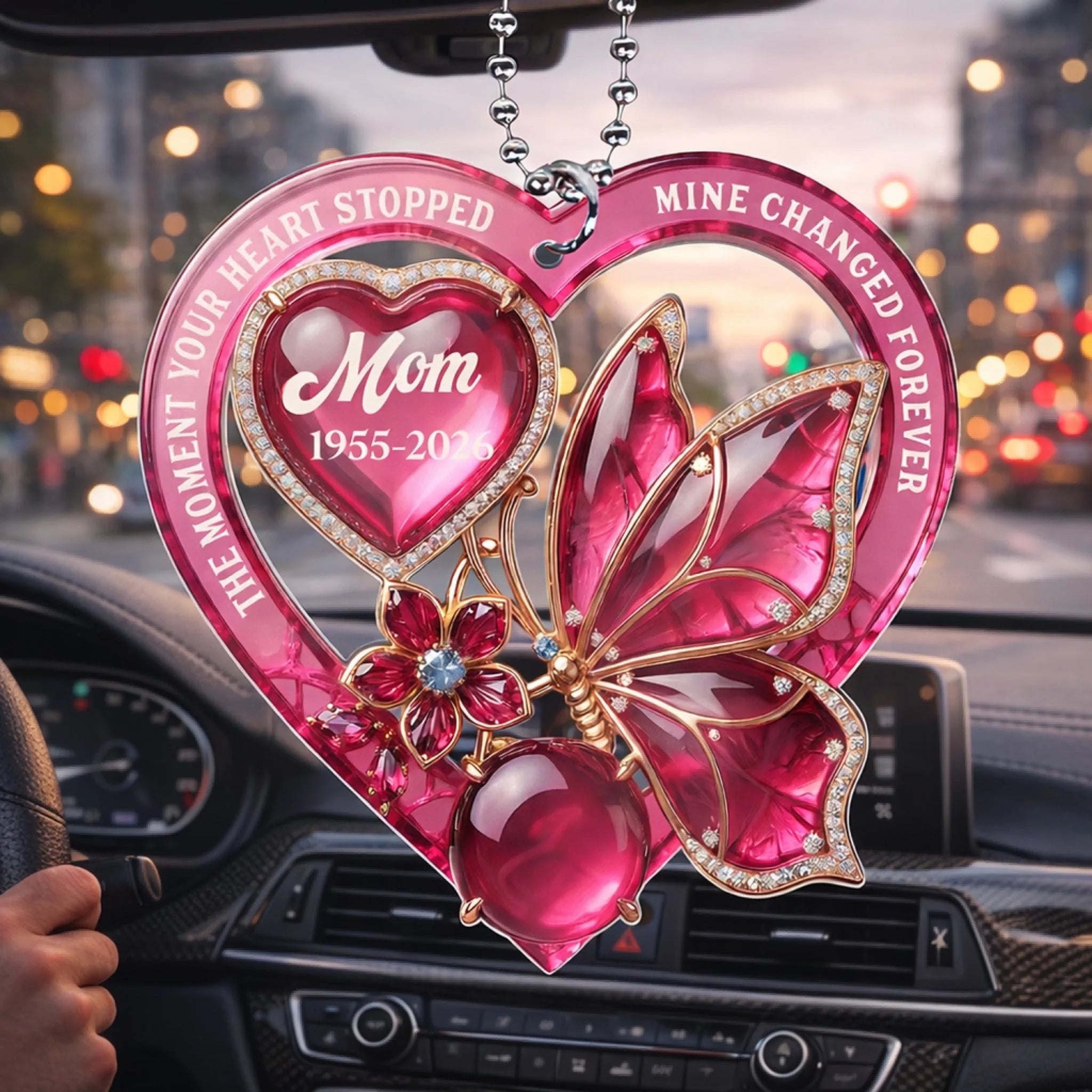 The Day You Left, My Heart Was Never The Same - Personalized Acrylic Car Hanger, Sympathy Gift For Lost Of Loved One, Memorial Car Decor Gift