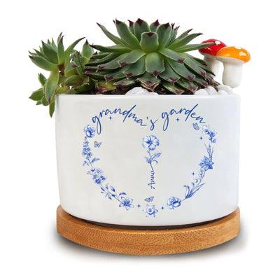 Grandma's Garden Birth Flower Toile De Jouy - Personalized Plant Pot, Custom Gift for Grandma, Grandma Vintage Gift