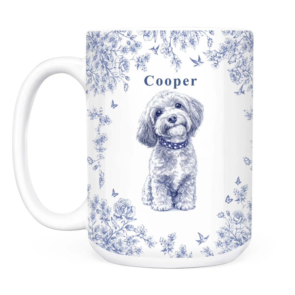 Toile De Jouy Flower Adorable Pet Photo - Personalized Mug, Gift For Pet Lovers, Drawing Portrait From Photo