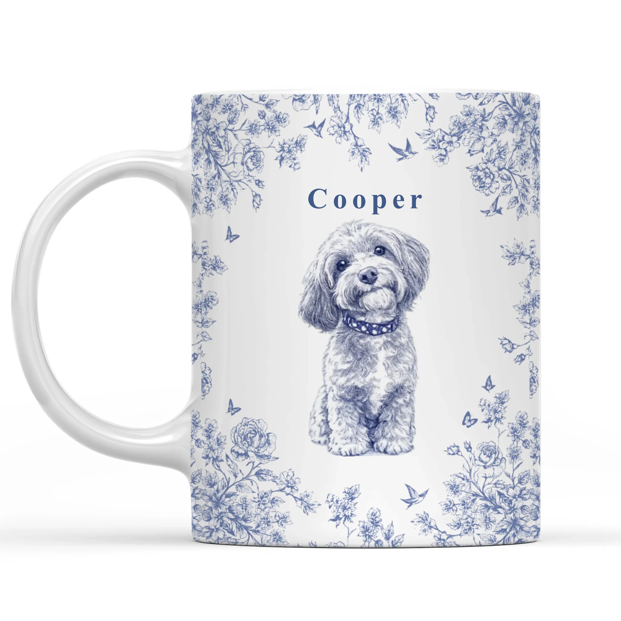 Toile De Jouy Flower Adorable Pet Photo - Personalized Mug, Gift For Pet Lovers, Drawing Portrait From Photo