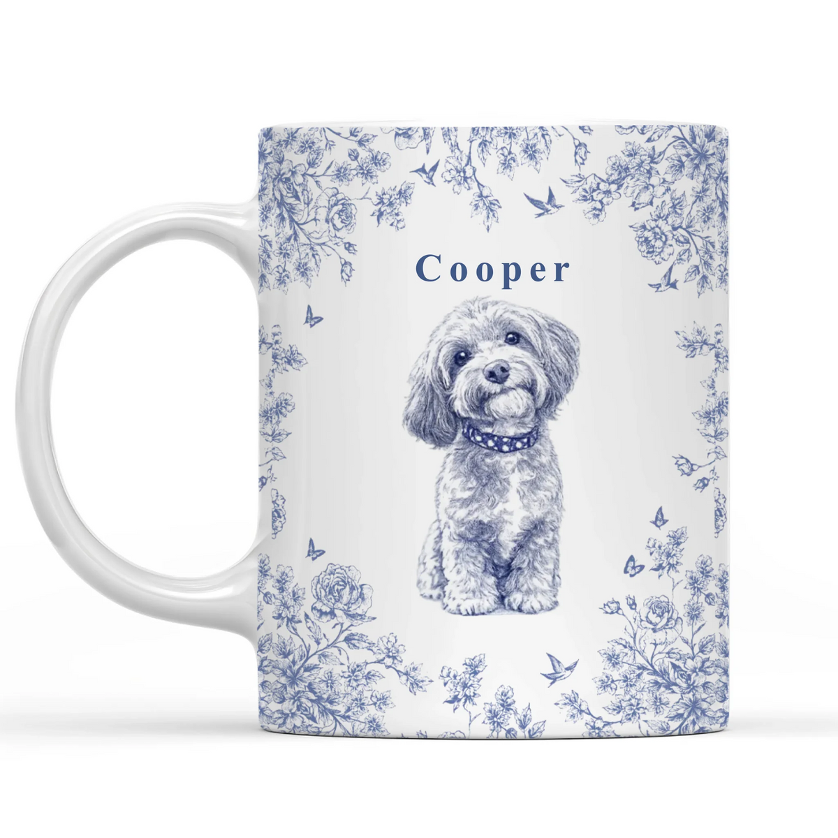 Toile De Jouy Flower Adorable Pet Photo - Personalized Mug, Gift For Pet Lovers, Drawing Portrait From Photo