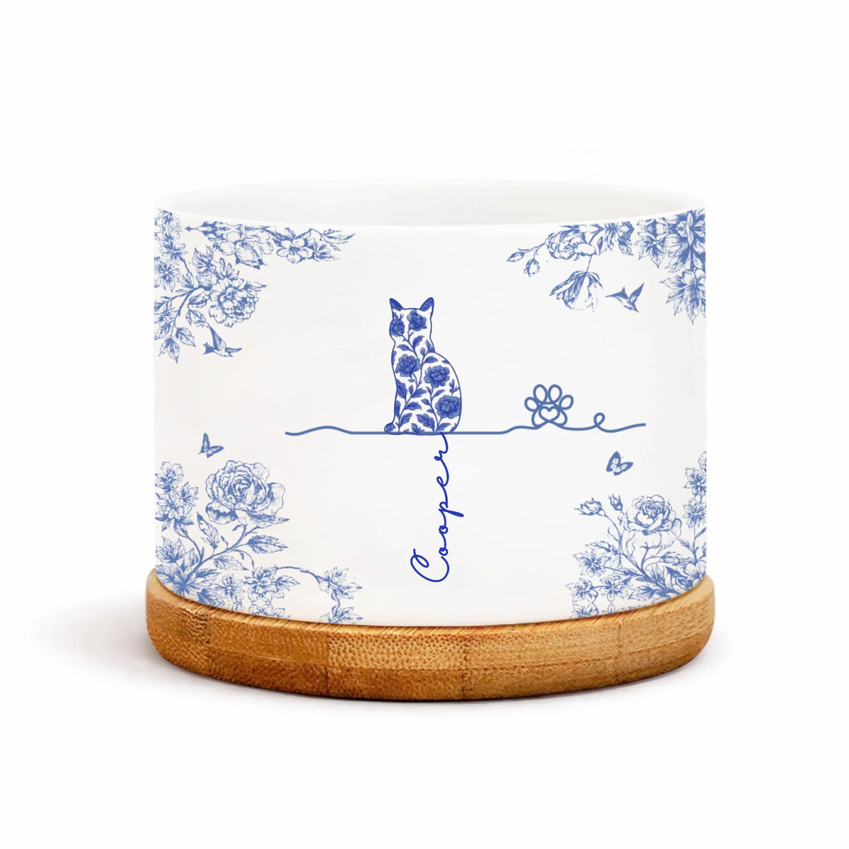 My Favorite Piece Of Art Has Four Paws - Personalized Plant Pot, Gift For Pet Lover, Toile De Jouy Cat Style, Cat Owner Cute Gift