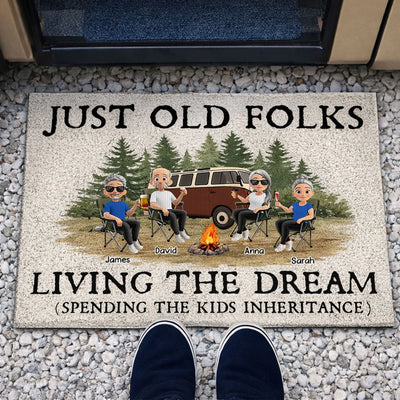 On The Road To Spending Kid's Inheritance- Personalized Doormat, Funny Camping Gift For Old Parents, Grandparents, Gift For Camping Lovers