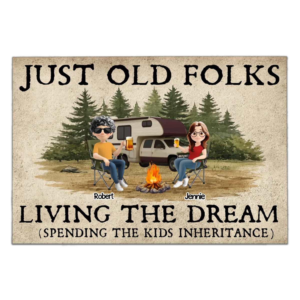 On The Road To Spending Kid's Inheritance- Personalized Doormat, Funny Camping Gift For Old Parents, Grandparents, Gift For Camping Lovers