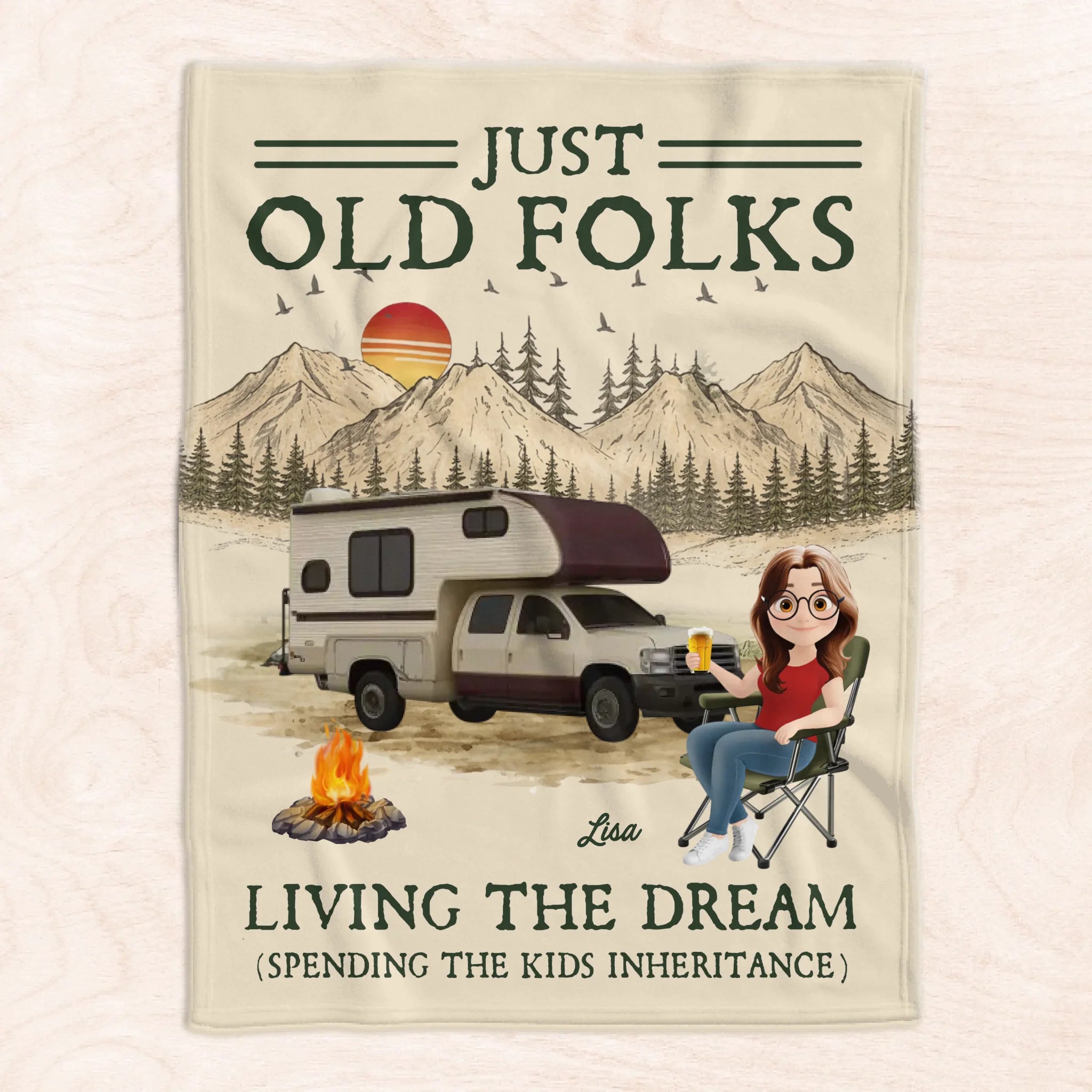 Just Old Folks Having Fun - Personalized Blanket, Funny Gift For Camping Lovers