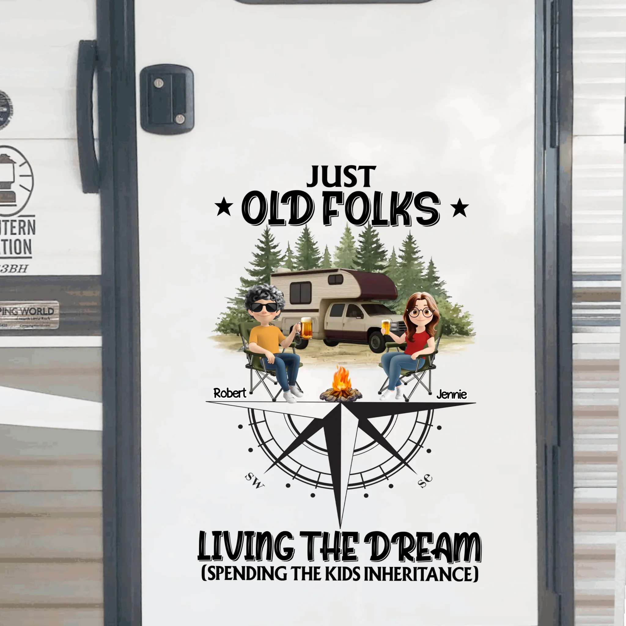 Just Old Folks Enjoying Life Before The Kids Get Anything - Personalized Decal, Funny Camping Gift, Camping Site Decor
