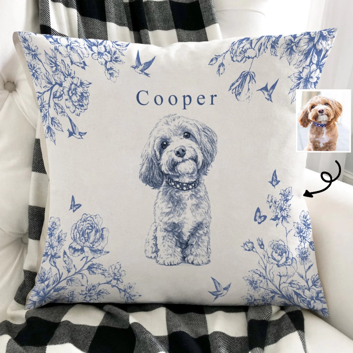 Fur-ever My Best Friend - Personalized Pillow, Gift For Pet Lovers,  Toile De Jouy Line Art