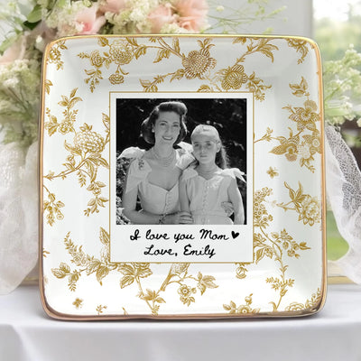 A Love That Never Fades - Personalized Jewelry Dish, Custom photo Mother's Day Gift, Toile De Jouy Vintage Dish