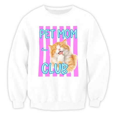 Pet Mom Club - Personalized T-Shirt, Gift For Cat Mom, Dog Mom, Drawing Pet's Water Color Portrait From Photo, Cute Stripe Shirt For Pet Lovers