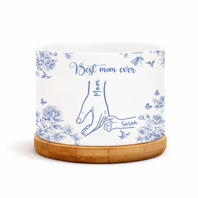 Hand In Hand, Heart To Heart - Personalized Plant Pot, Gift For Mom, Mom Holding Kid’s Hands, Mom Kids Always Connect