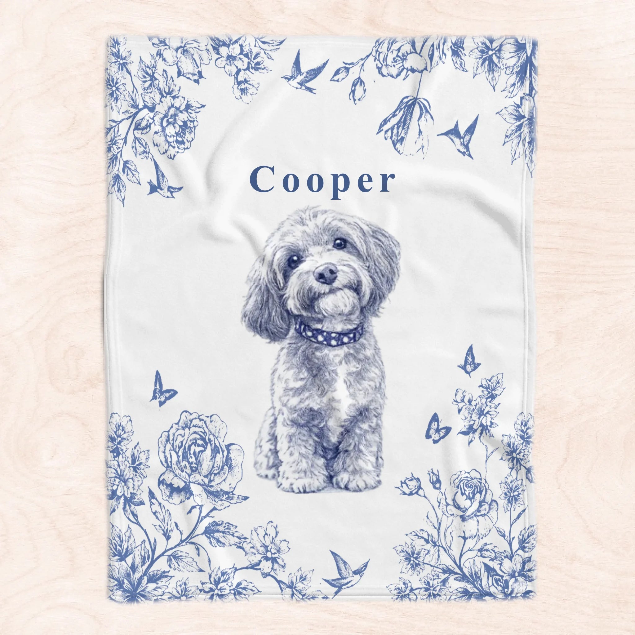 Wrapped In Paw Prints Love - Personalized Blanket, Gift For Pet Lovers, Drawing Portrait From Photo, Toile De Jouy Flower Art