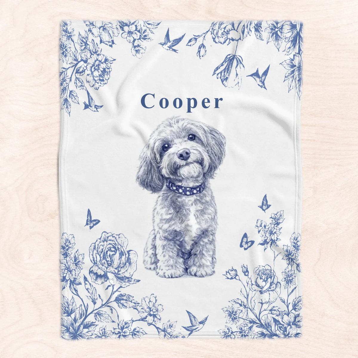 Wrapped In Paw Prints Love - Personalized Blanket, Gift For Pet Lovers, Drawing Portrait From Photo, Toile De Jouy Flower Art