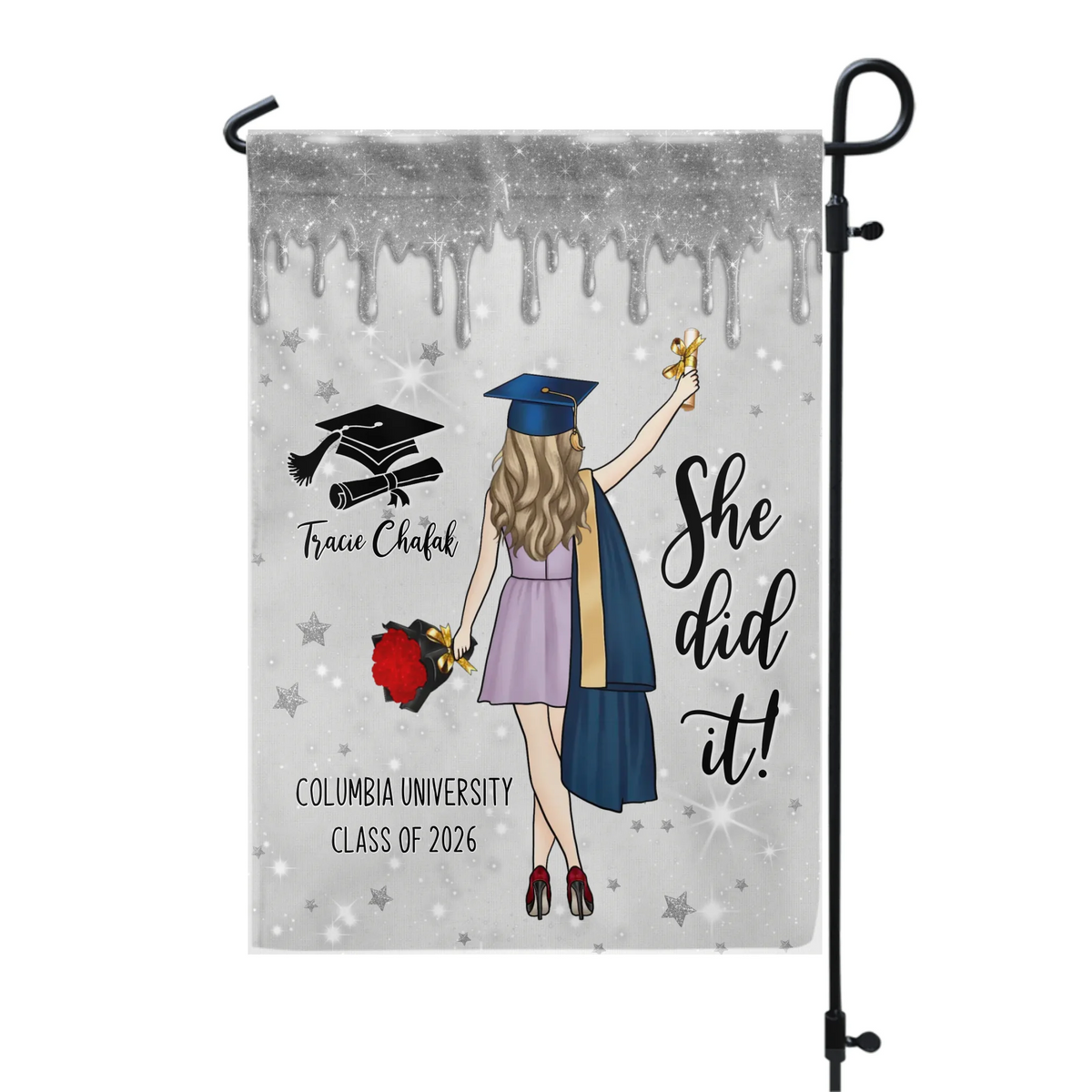 She Did It - Personalized Garden Flag, Graduation Celebration Party Decoration, 2026 Senior Grad Gift