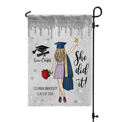 She Did It - Personalized Garden Flag, Graduation Celebration Party Decoration, 2026 Senior Grad Gift