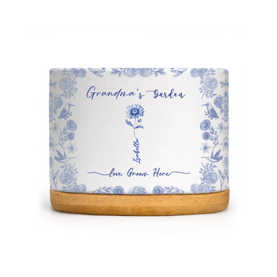 Nana’s Garden Full Of Love - Personalized Plant Pot, Toile De Jouy Birth Flower Grandma Gift From Grandkids, Love Grows Here Gift