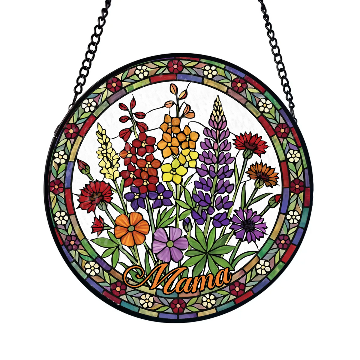 Birth Flower Mama Garden - Personalized Window Stained Glass, Custom Birth Flower Gift For Mama, Nana