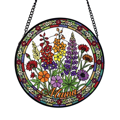 Birth Flower Mama Garden - Personalized Window Stained Glass, Custom Birth Flower Gift For Mama, Nana