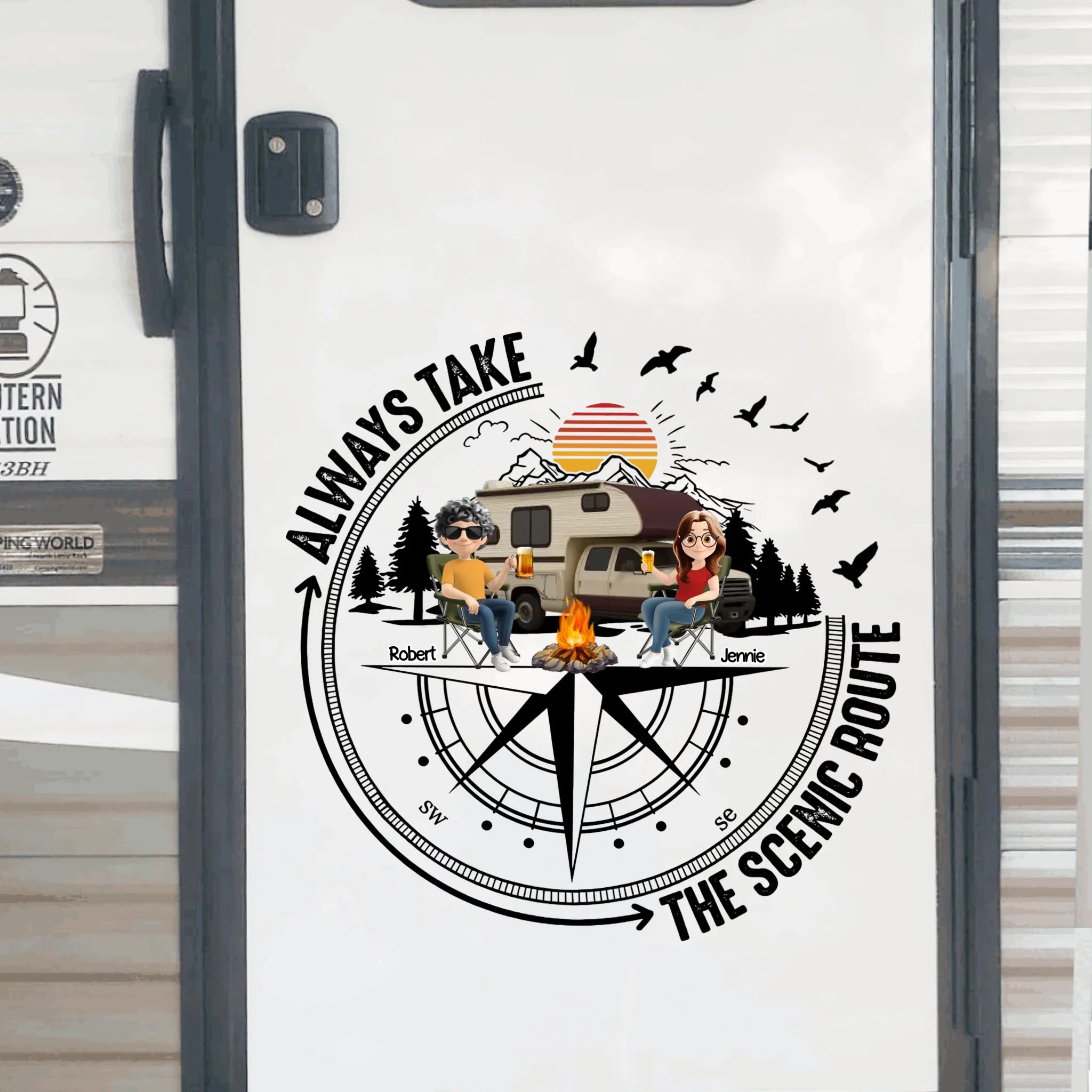 Our Adventure Always Take The Scenic Route - Personalized Decal, Funny Camping Gift, RVs Decor For Camping Lovers