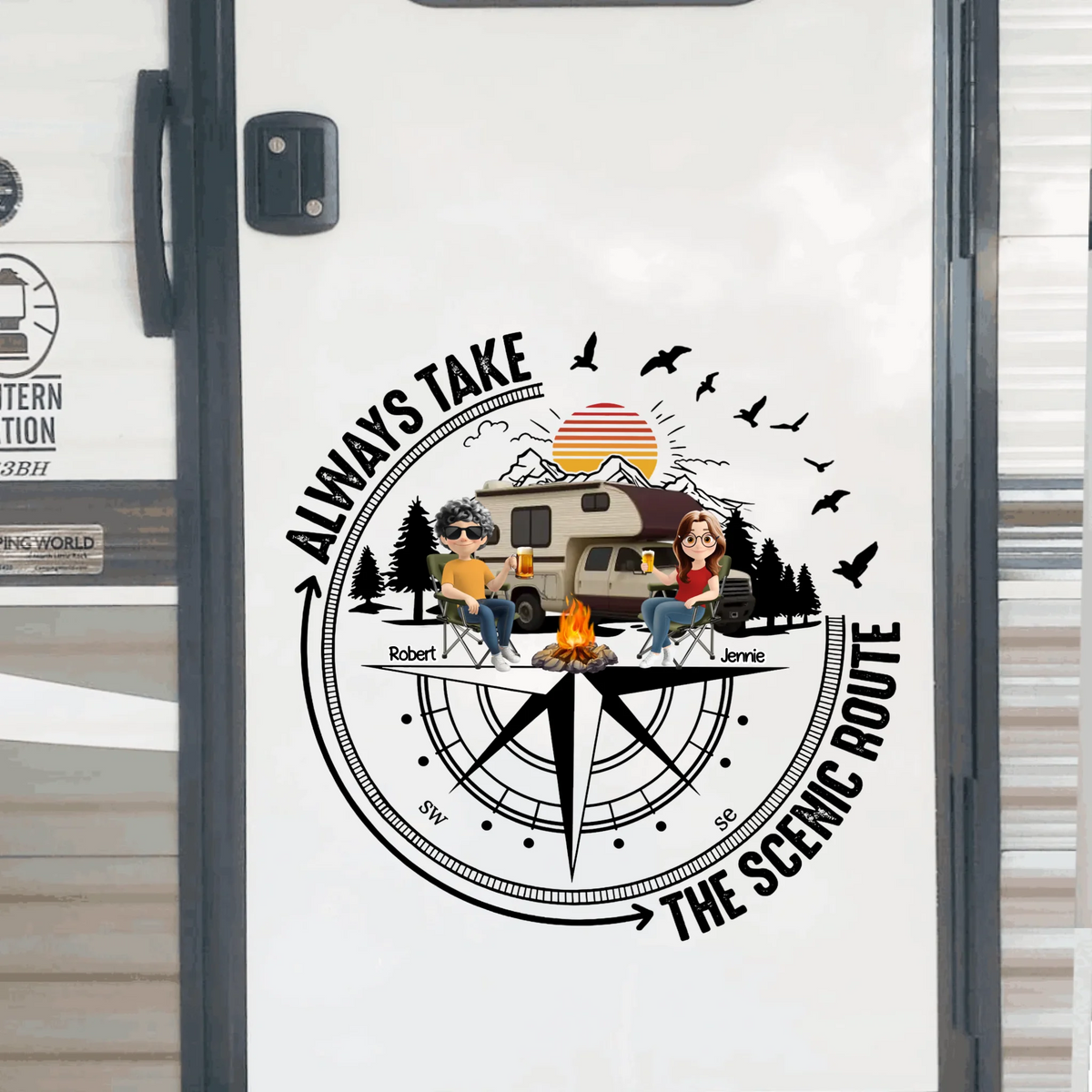 Our Adventure Always Take The Scenic Route - Personalized Decal, Funny Camping Gift, RVs Decor For Camping Lovers