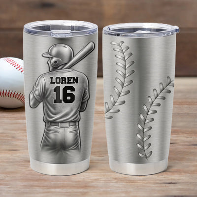 Personalized baseball tumbler with player name and number - custom gift for baseball lover