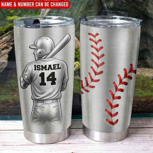 Personalized baseball tumbler with player name and number - custom gift for baseball lover
