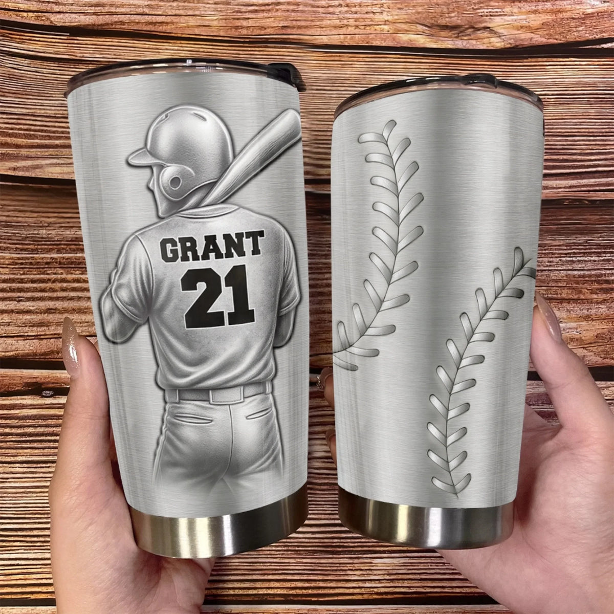 Personalized baseball tumbler with player name and number - custom gift for baseball lover